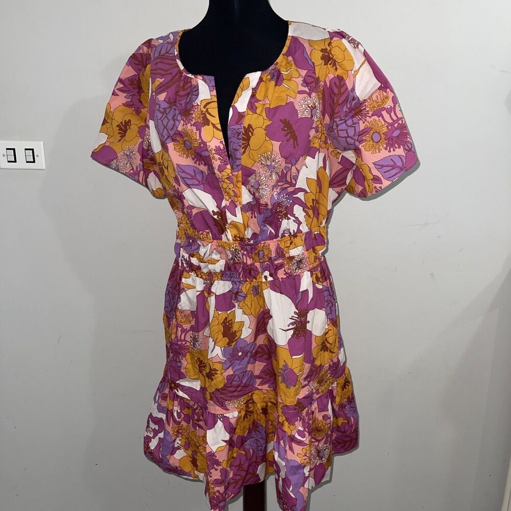 NWT Anthropologie Somerset Mini Vibrant Floral V-Neck Dress Sz Large